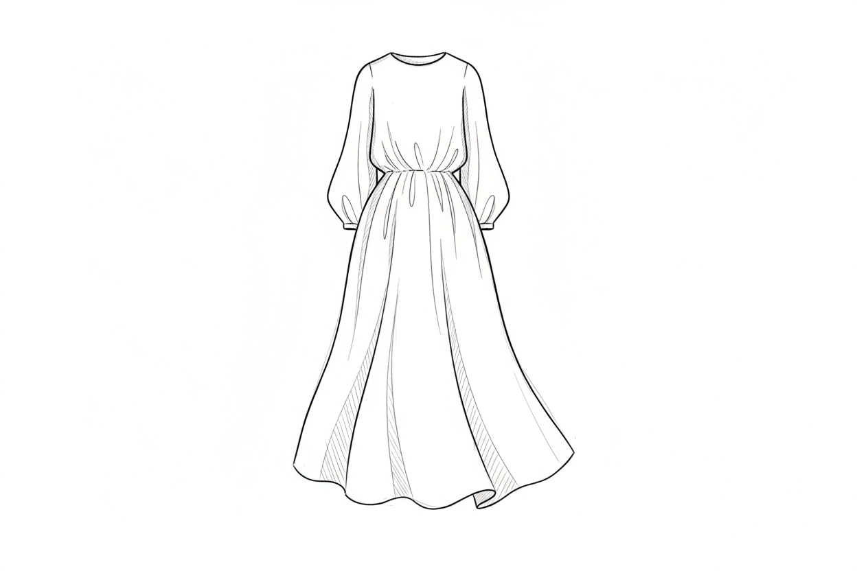 kan du lage ei strek tegning av en midi kjole