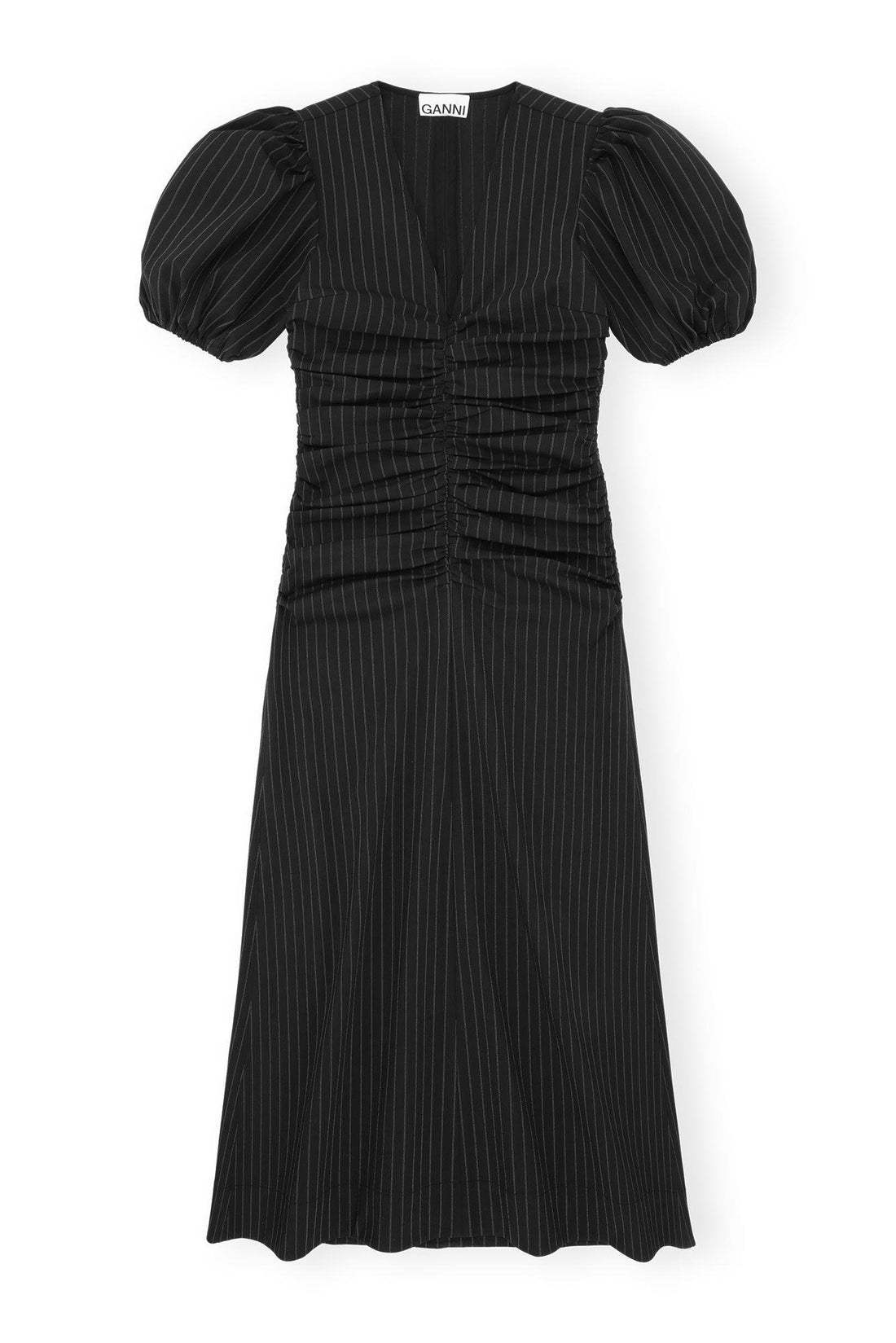 Ganni - Stretch Stripe Gathered lang kjole